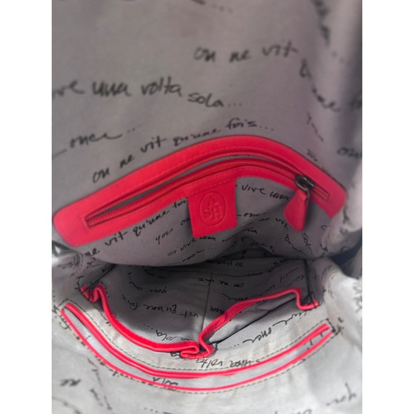 ASH Domino Red Pebbled Leather Chain‎ Link Backpack Gunmetal Hardware Edgy Bag